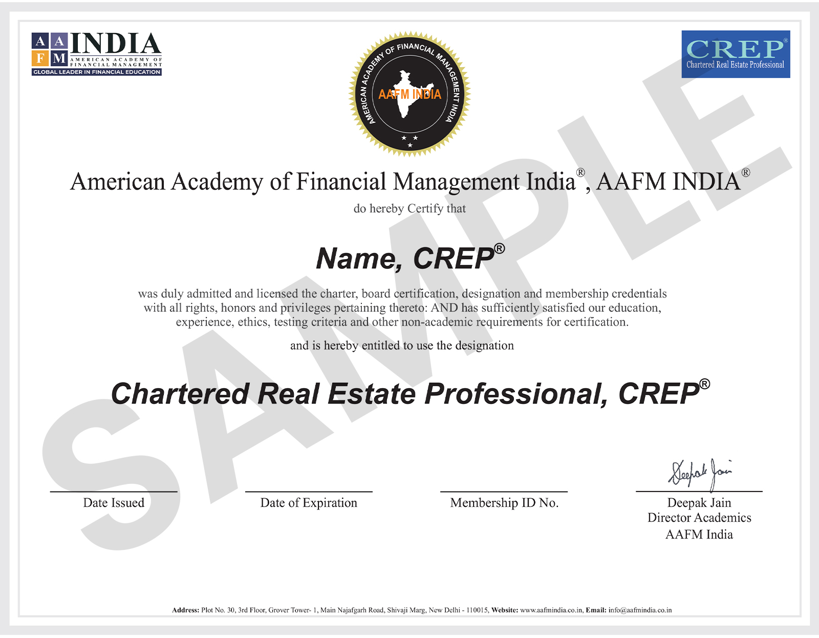 CREP Certificate Sample