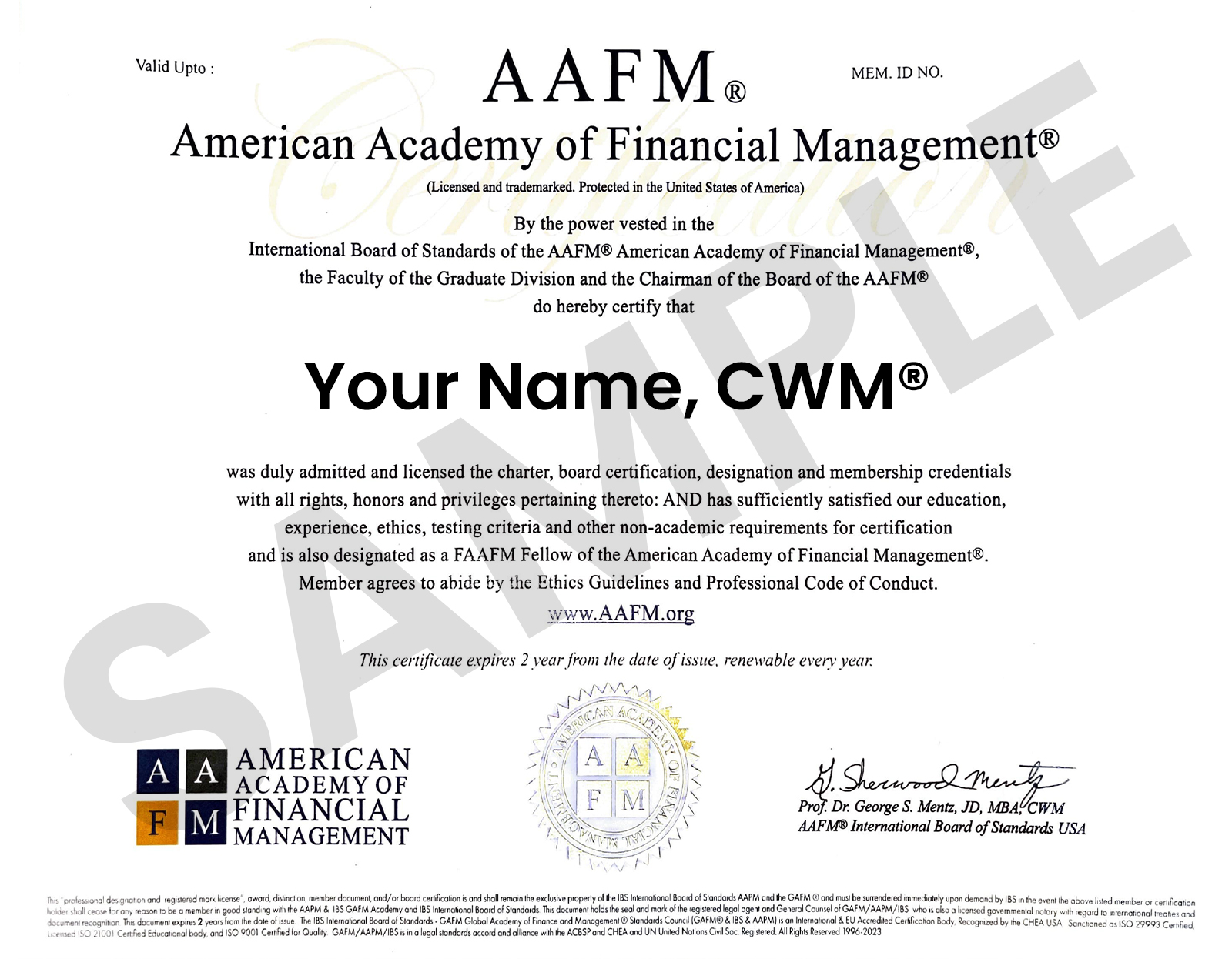 CWM Certificate Sample